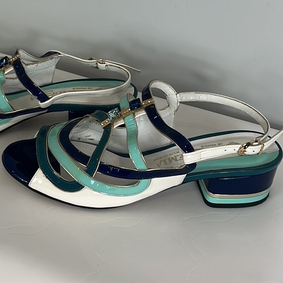 Accademia of Venice made in Italy Shades of Blue Bejewelled Sling Back Sandal - Picture 13 of 17